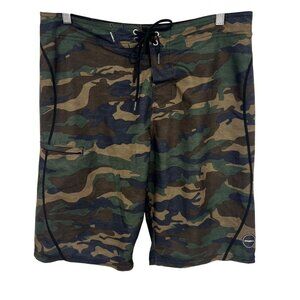 ONeill Hyperfreak Camo Board Shorts Men 32 -Elastic Waist Velcro Pocket Swim EUC